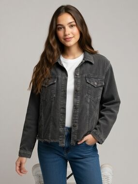 Women’s Washed Charcoal Corduroy Jean Jacket